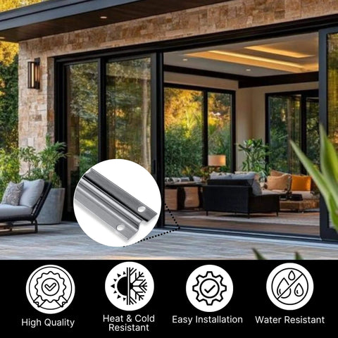 Stainless Steel Sliding Glass Door Track With Screw-Down Lower Inverted V Bottom For Sliding Screen Doors Satin Anodized Finish 72 Inch Length Heavy Duty Strength Built To Last in outdoor installation setting