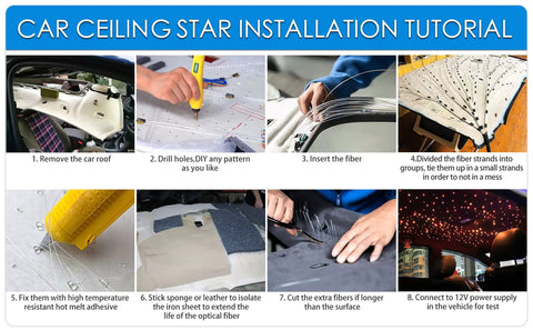 Car ceiling star installation tutorial for Twinkle Starlight Headliner Kit with 450 fiber optic lights and app control.