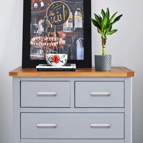 Dresser with 60 Pack 3.75 Inch Square Cabinet Handles In Satin Nickel Brushed Nickel Finish, Easy Install Replacement Hardware