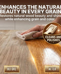 Native Bee Wax Wood Polish And Conditioner Blended With Bright Orange Oil applied to wood, restoring deep color and shine in 8 oz.