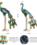 Two Pack Solar Peacock Garden Decor Lights Metal Peacocks Statue With LED Lighting Waterproof Outdoor Yard Art, side view