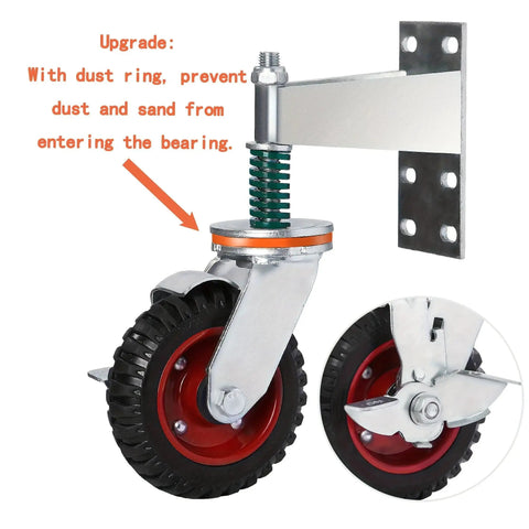 Heavy Duty 6 Inch Gate Wheel With 500 Pound Load Capacity, 360 Degree Swivel Gate Caster, Spring Loaded, polished steel