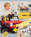 Child playing with 12V Kids Ride On Building Block Car With Parental Remote Control Buildable Jeep Or Go Kart Mode Universal Chassis