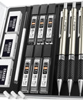 0.7mm Art Mechanical Pencil Set With Storage Case, 3 Metal Drafting Pencils, 6 Tubes HB Lead Refills 24 Leads Each, 3 Erasers, 9 Eraser Refills