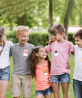 Kids wearing 135 Jungle Animal Name Tag Stickers for Kids and Students Cute and Fun Classroom Name Labels for Back to School.