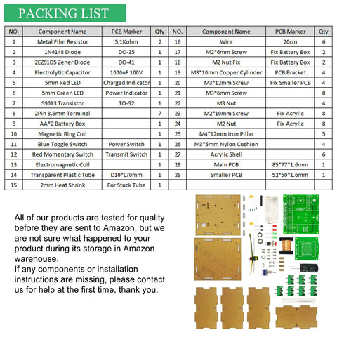 Electronics Soldering Practice Kit With Mini Magnet Shooter Educational DIY Electronics Project, packing list and components