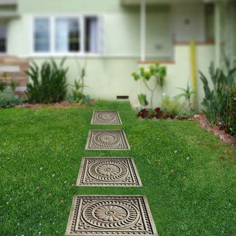 Garden path with square stone pavers using DIY Stepping Stone Molds For Concrete Stamp Set Reusable Plastic Molds