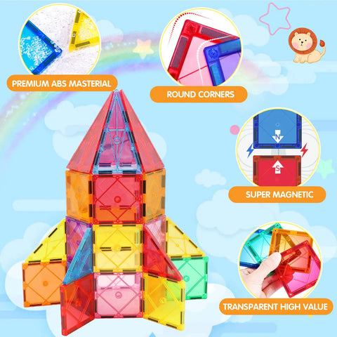 Magnetic Tiles Building Blocks For Kids Ages Three To Eight Kid Friendly Colorful Magnetic Stacking Toys rocket structure