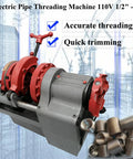 Heavy Duty Electric Pipe Threader Machine 110V with red and gray design for threading 1/2 to 2 inch NPT pipes.