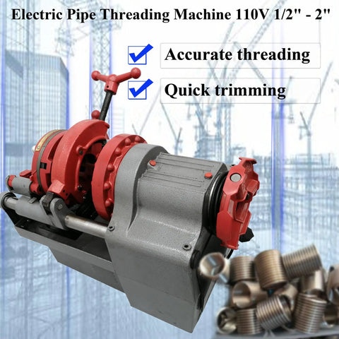 Heavy Duty Electric Pipe Threader Machine 110V with red and gray design for threading 1/2 to 2 inch NPT pipes.