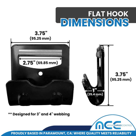 Flat hook dimensions for 4 Inch By 30 Foot Heavy Duty Winch Straps With Flat Hooks Built To Haul Pack Of 10 Black Tie Downs