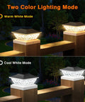 Six Pack Solar Post Cap Lights For Outdoor Fence And Deck With Two Color Modes Cool White And Warm White Waterproof Solar Powered Post Caps For 4x4 4.5x4.5 And 5x5 Posts Garden Decor Dope display of both light modes