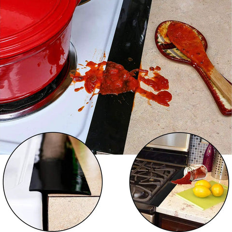 Spilled sauce on stove with Stove Covers Set Eight Pcs 0.2mm 10.6x10.6 Inch Gas Range Protectors With Two Pcs 21 Inch Silicone Gap Covers.