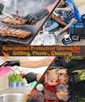 BBQ Gloves Set With 50 Disposable Nitrile Gloves And 2 Reusable Cotton Liners For Cooking Food Prep Powder Latex Free Heat Resistant