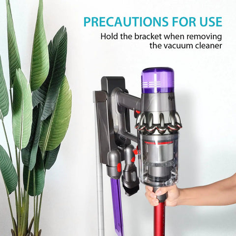 Cordless Vacuum Stand Docking Station With 6 Hooks For V15 Detect V11 V10 V8 V7 V6 Bracket in use, holding vacuum upright