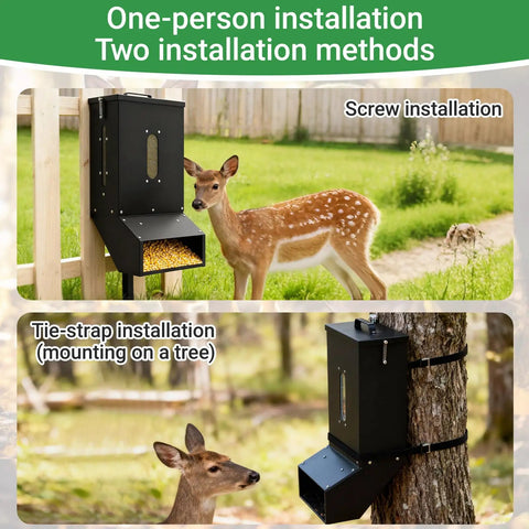 Heavy Duty 7 Gallon Gravity Deer Feeder Hanging Metal Box With Auto Dispenser Protein View Window Waterproof Galvanized Steel For Hunting Wildlife Trail Camera Ready Outdoor Durable Anti Rust Black