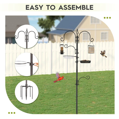 Bird Feeding Station Kit With Adjustable Hooks And Trays, Tough Pole System for Hanging Big and Small Feeders, Suet Feeder