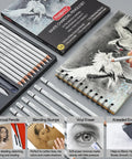 14 Piece White Charcoal Pencil Set For Drawing And Sketching, Pro Grade White Chalk Pencils With Art Knife, Erasers, Blending Stumps