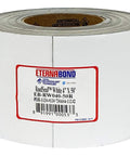Close-up of a roll of Roof Seal Repair Tape White 4 Inch By 50 Foot 35 Mil Thickness UV Stable Micro Sealant showing label and width.