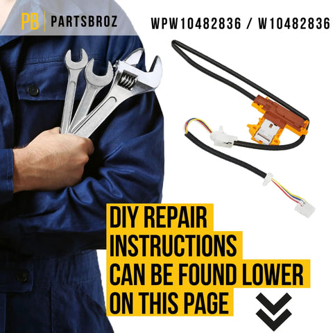 Technician holding wrenches next to Door Latch Replacement Kit For Whirlpool Maytag Kenmore Washers Ultra Durable WPW10482836.
