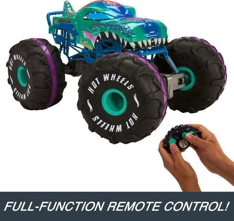 Mega-Wrex 1 To 6 Scale RC Monster Truck With Extra Large Remote Control, All Terrain Tires, Over 2 Feet Long, shown with control