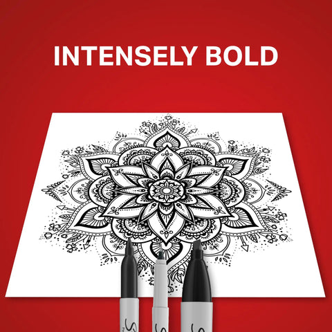 Badass Permanent Marker Variety Pack with Chisel Fine and Ultra-Fine Tips in Jet Black for 6-Count School Office and Poster Projects Featuring quick-dry ink on a mandala design.