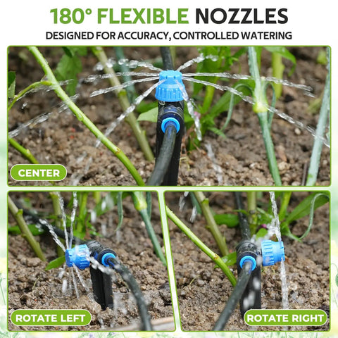 180° flexible nozzles in 40ft Push To Connect Drip Irrigation Kit With Adjustable Emitters For Garden Raised Beds Water Saving System