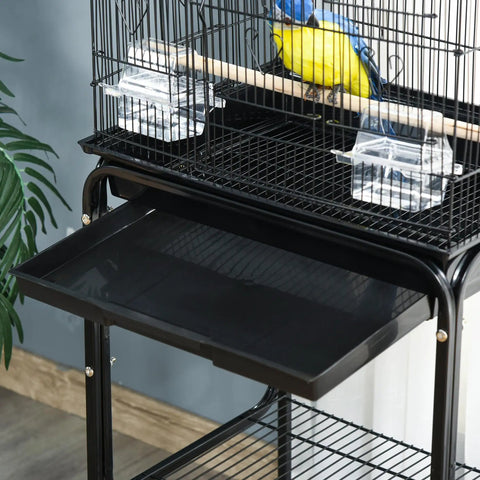 Heavy Duty Sixty Inch Metal Bird Cage With Easy Rolling Stand And Handy Storage Basket For Small Parrots Budgies Plus Full Pet Start Kit Accessories Ready To Treat Your Feathered Crew Black Indoor Flight Habitat