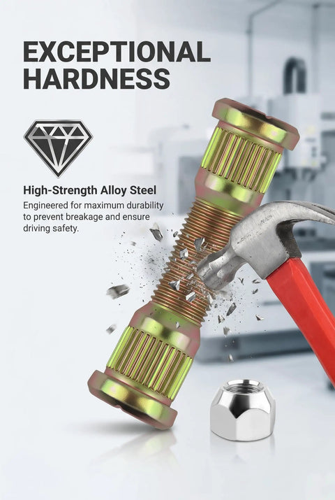 Upgrade Your Ride With 5 Pack 1/2 Inch 20 Taper Wheel Studs And Lug Nuts Kit High Strength Tire Bolts To Replace Old Worn Out Parts For Most Cars In Sweet Gold Finish, alloy steel studs