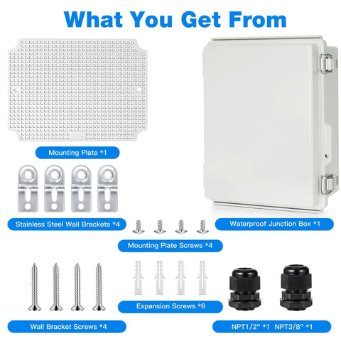 Heavy Duty Outdoor Junction Box Waterproof IP67 ABS Plastic Electrical Enclosure With Stainless Steel Latch For USA DIY Builders Tough As Nails Design That Beats Brutal Weather Quick Install accessories kit with mounting plate and screws.