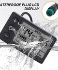 All In One Electric Bike LCD Display Meter 24V to 60V Control Panel with Waterproof Connector, shown with water splash effect.