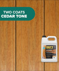 All In One Wood Stain And Sealer For Outdoor Wood Projects Semi Transparent Waterproof Finish In Cedar Tone 1 Gallon bottle on wood surface