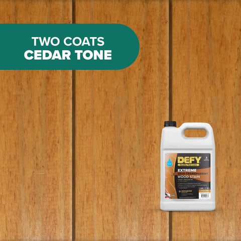 All In One Wood Stain And Sealer For Outdoor Wood Projects Semi Transparent Waterproof Finish In Cedar Tone 1 Gallon bottle on wood surface