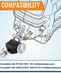 Pressure Return Valve Kit For Ryobi One Plus 18V Cordless Grease Guns with banjo bolt and washers, installation illustration