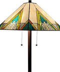 Tiffany Style Mission Floor Lamp 62 Inch Tall Stained Glass Yellow Green Brown Tan Antique Vintage Home Decor