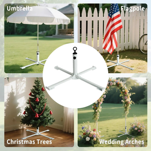 Foldable Portable Beach Umbrella Stand With Weight Bag Sturdy Rust Free Tempered Iron Go To Base Holder in various outdoor settings