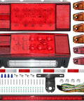 Submersible LED Trailer Light Kit For Boat Trailers IP68 Waterproof With Super Bright Stop Brake Turn Tail Lights, components shown