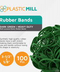 Dark Green Rubber Bands Size 33 3 1/2 In By 1/8 In 100 Pack Strong Elastic Bands For Crafts Balloon Garlands Office Files