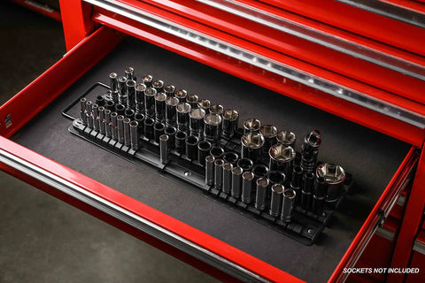80 Piece Socket Organizer Rail Set For 1/4, 3/8, And 1/2 Inch Drives in tool drawer