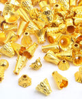 Bright Golden Mixed Flower Spacer Bead Caps Set Alloy Cone Bead Caps Jewelry Findings for DIY Jewelry Crafts 100g Pack