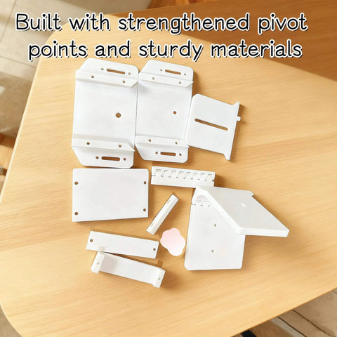 Components of the Adjustable Track Hinge for Track Saw Systems and MFT Style Workbenches with Universal Pivot Joint Connector