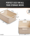 Small Natural Woven Plastic Basket 5 Pack Home Organization Closets Kitchen Bedrooms Space Saving Storage Bins dimensions with handles