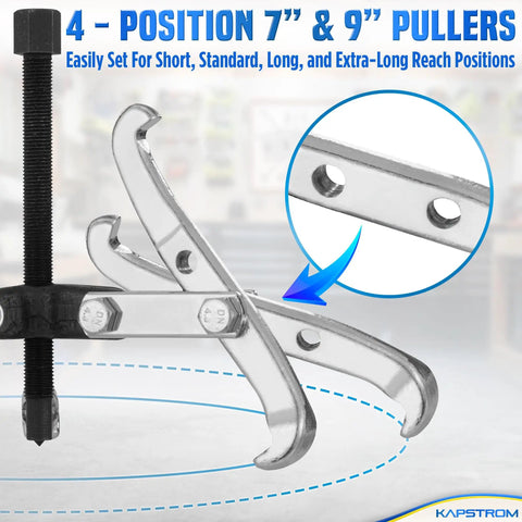 Close-up of 3-Jaw Gear Puller Heavy-Duty Bearing Removal Tool showing CR-V steel reversible jaws in position.