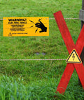 8 Pack Electric Fence Warning Signs 10 By 4 Inch Durable High Visibility Yellow And Black Signs For Farm Ranch Property Safety Warn Intruders Or Animals Easy Peel Adhesive Outdoor Weatherproof, mounted on fence