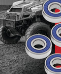 Close-up of Honda Wheel Bearing Kit With Rubber Sealed Bearings, Type TC Double, ABEC3 High Speed Precision, Includes Four Ball Bearings.