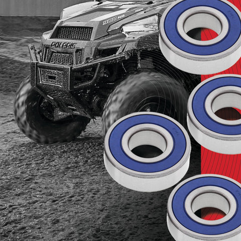 Close-up of Honda Wheel Bearing Kit With Rubber Sealed Bearings, Type TC Double, ABEC3 High Speed Precision, Includes Four Ball Bearings.