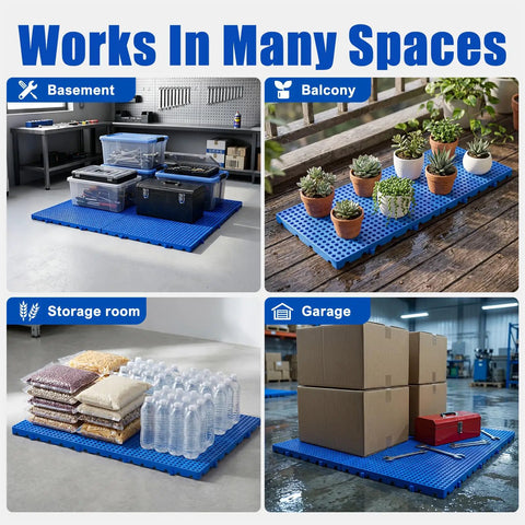 Go-To Lightweight Plastic Pallet With Nestable Grid Pad For Balcony Garage Basement Storage Rooms Easy Ventilated Floor
