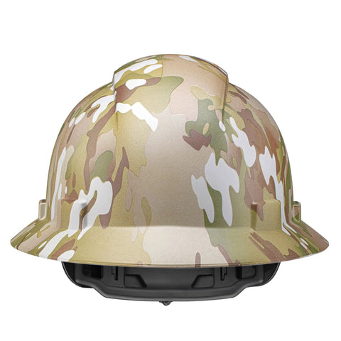 Full Brim Non Vented Army Camo OSHA Hard Hat With 6 Point Suspension Matte Finish HDPE Construction Helmet front view