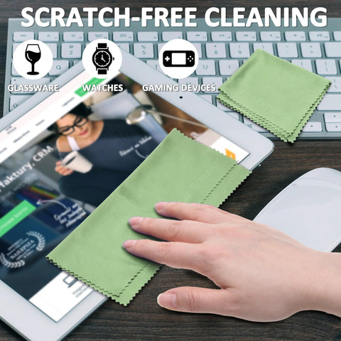 Eco-Fused microfiber cleaning cloths, 12-pack, green, for cleaning screens and glasses