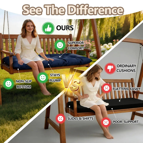 59 Inch Waterproof Indoor Outdoor Garden Bench Cushions Thick Pad For Patio Porch Rocking Chairs Wicker Loveseat Settee Navy Comfy Weather Resistant Fade Free Durable Cotton Polyester Fabric Cushions comparison image with benefits highlighted.